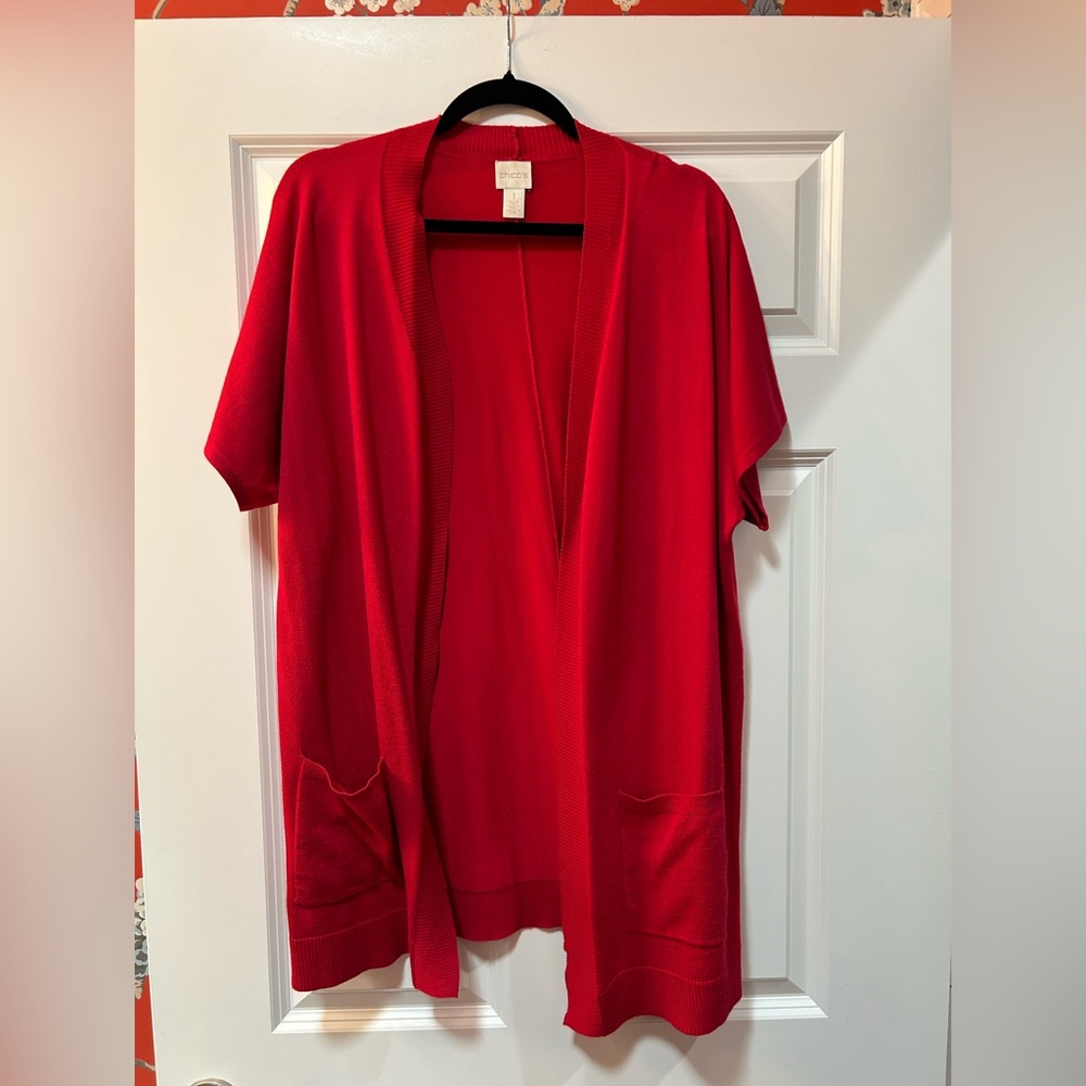 Chico's Vibrant Red Knit Top/Shortsleeve Sweater. Chico’s Size 1 (medium)